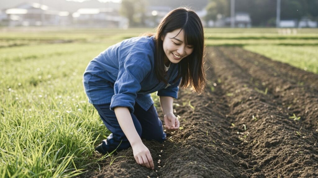 一人時間の有意義な過ごし方・畑に種を撒く女性