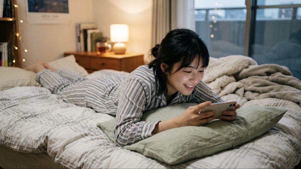 新作映画の配信が早い「mieru-TV」で新作映画を楽しむ女性2026