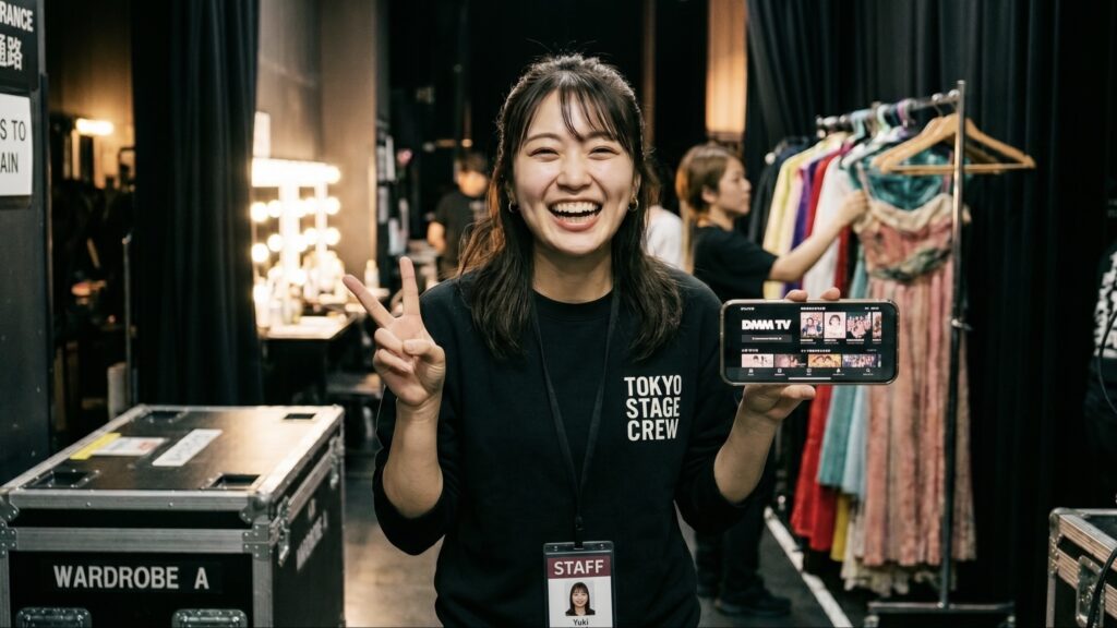 評判の良い動画配信サービス「DMM TV(DMMプレミアム)」の圧倒的なコスパと配信作品数を自慢する女性